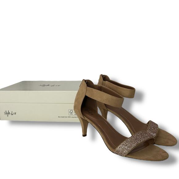 NEW Style & Co Tan Rhinestone Ankle Strap Heels Size 10 Neutral Sparkle Formal - Picture 3 of 12